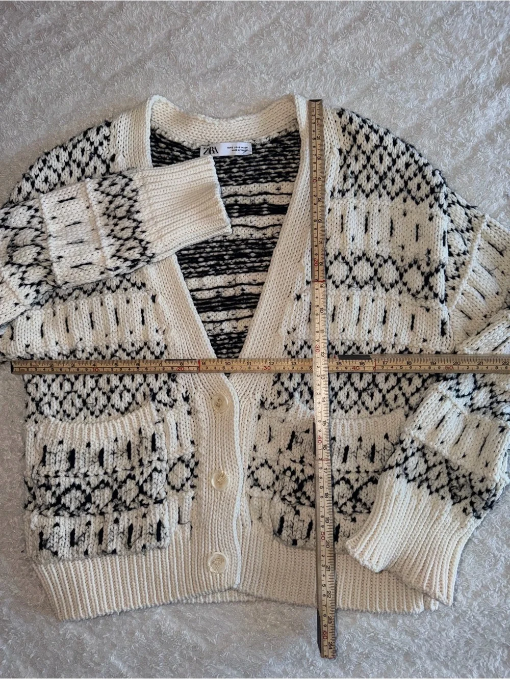 Zara Oversized Cardigan Cream and Black Patterned
